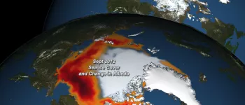 Decrease in sea ice cover from 1979 to 2012, albedo graphic
